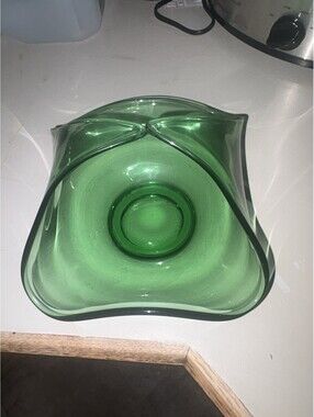 Vintage Viking Glass Green Handkerchief Handled Dish Basket